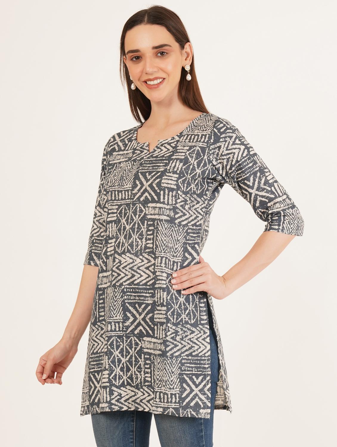 women printed three quarter sleeve straight kurti - 22068313 - Standard Image - 2