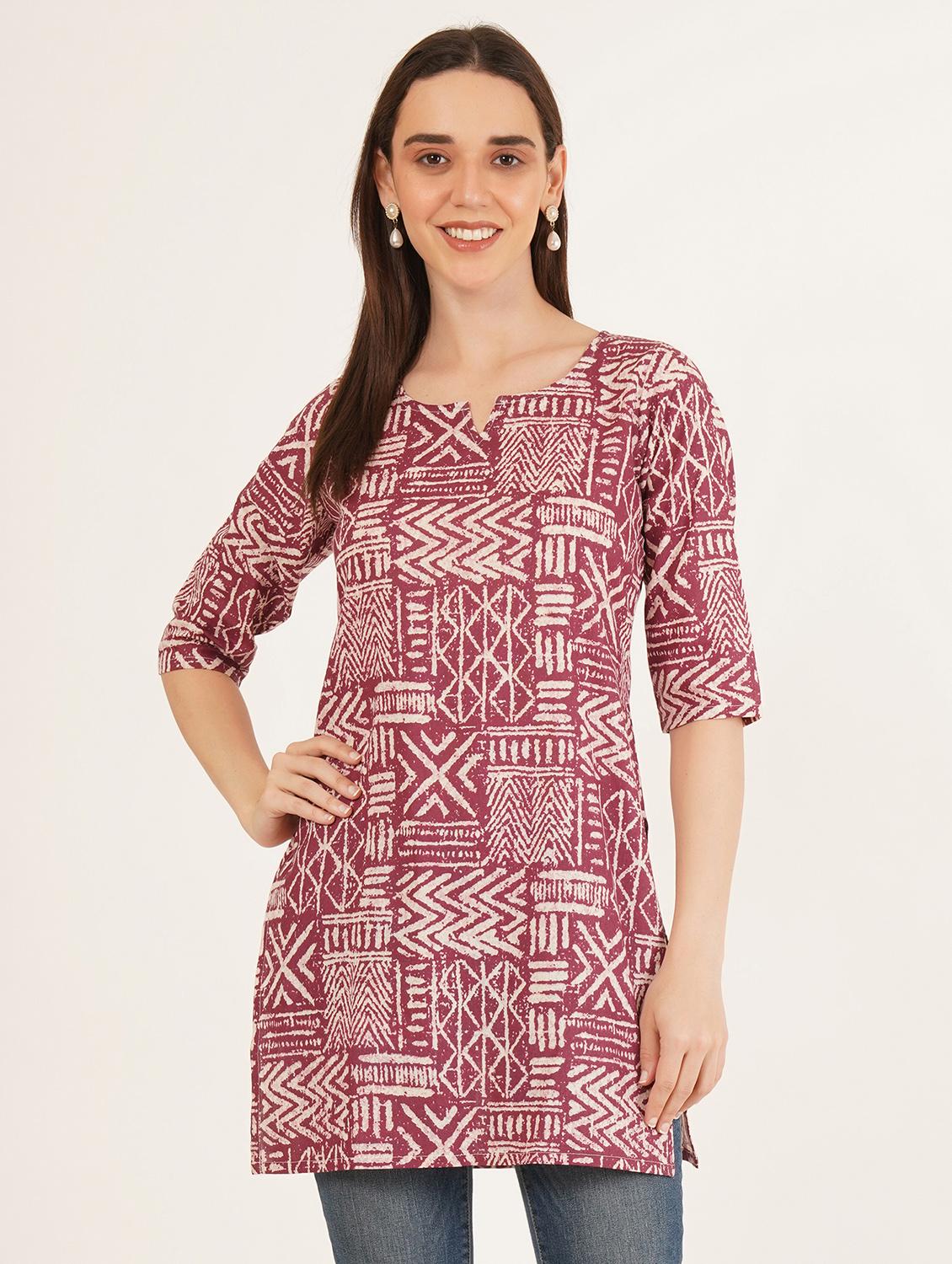 women printed three quarter sleeve straight kurti - 22068314 -  Zoom Image - 0