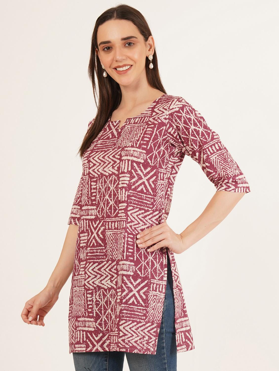 women printed three quarter sleeve straight kurti - 22068314 - Standard Image - 2