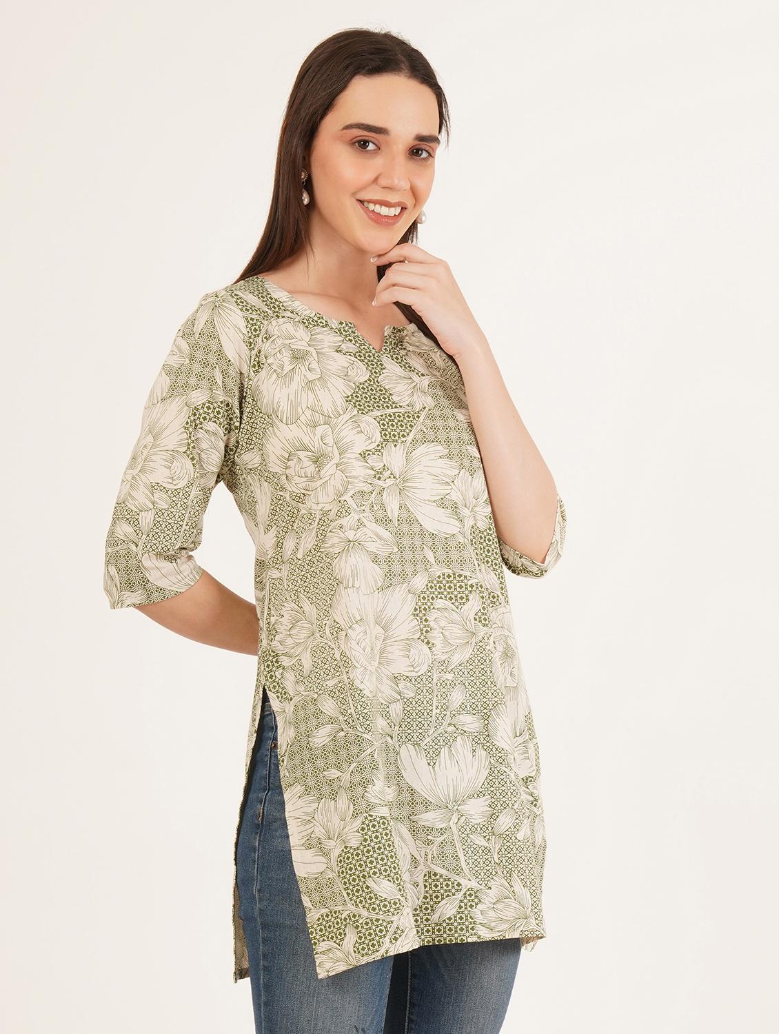 women floral printed three quarter sleeve straight kurti - 22068315 - Standard Image - 2