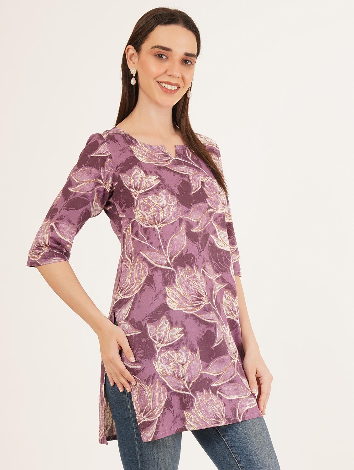 women floral printed three quarter sleeve straight kurti - 22068318 - Standard Image - 2