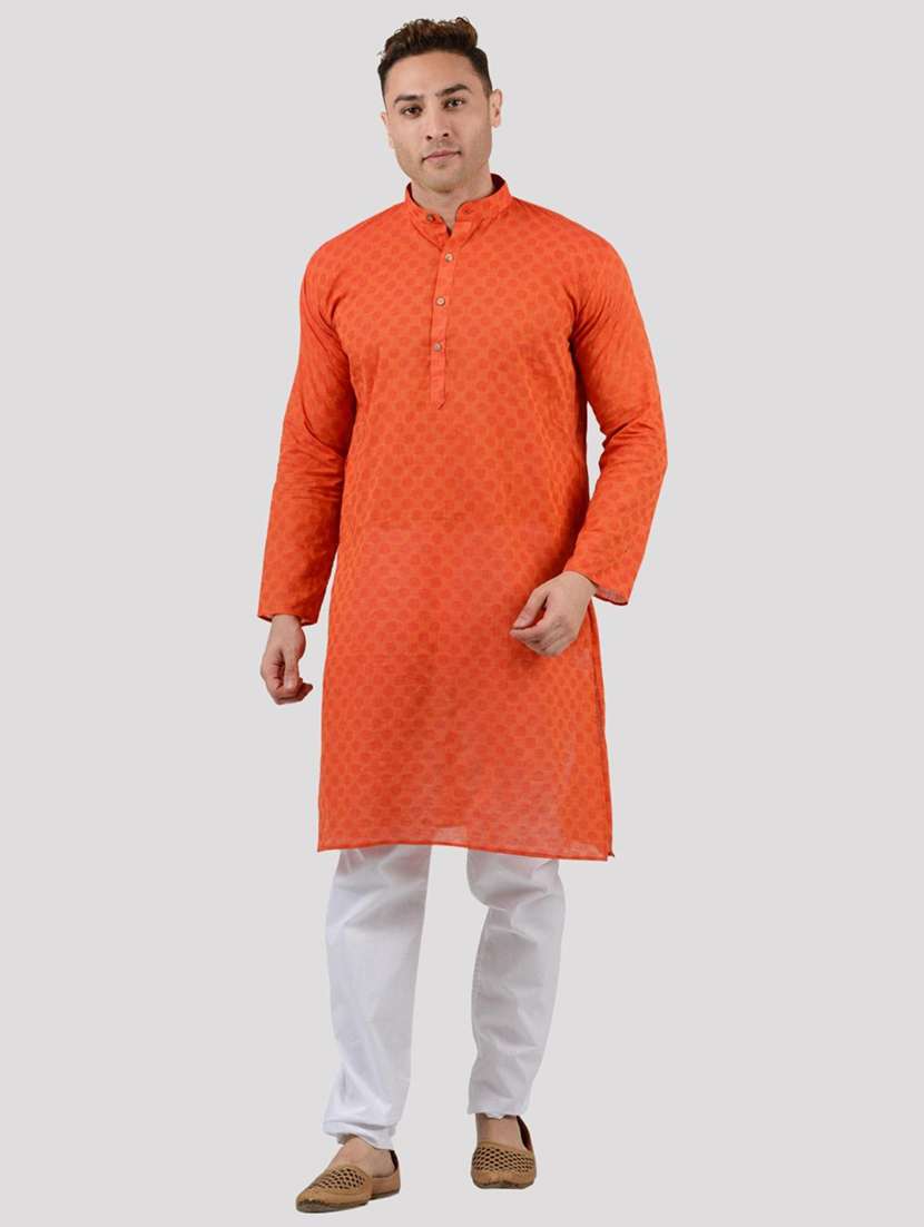 men self design mandarin neck long kurta