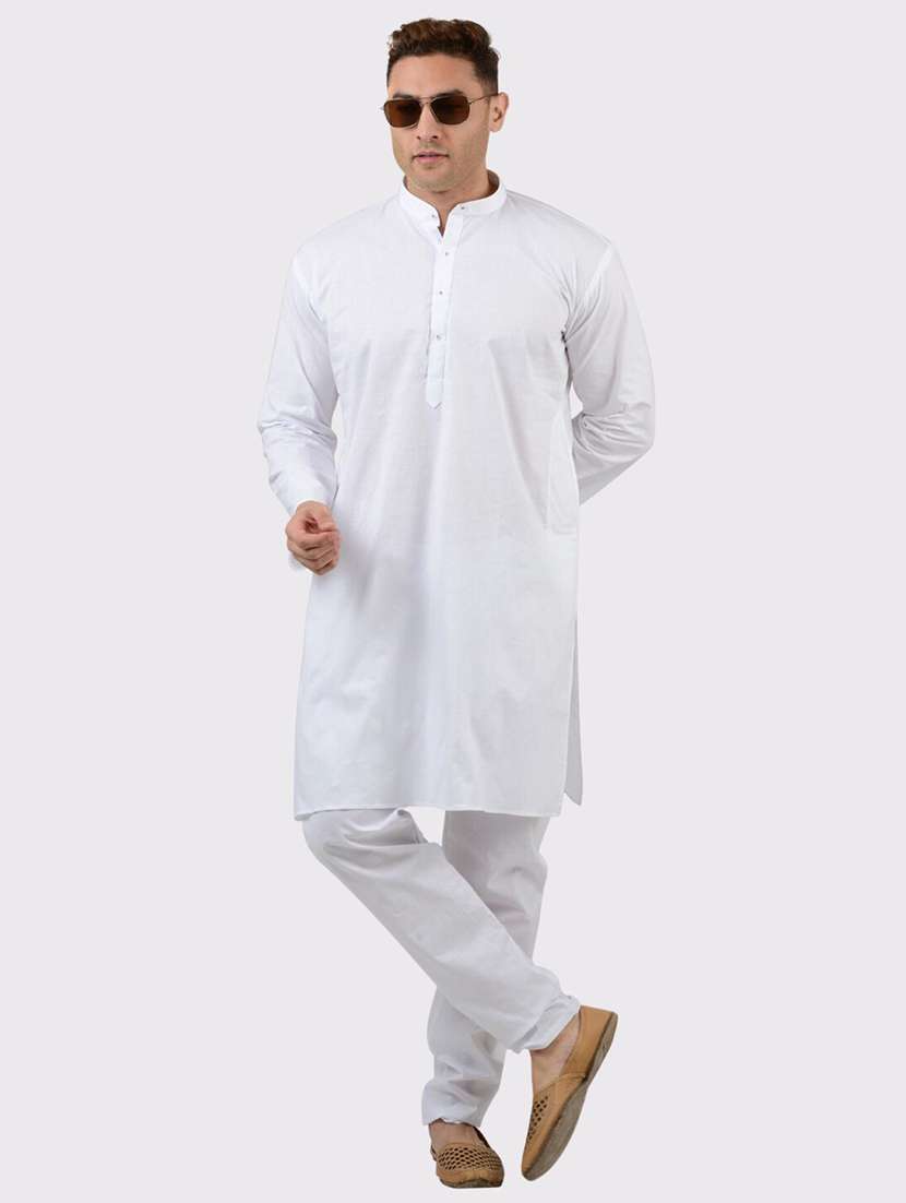 men solid mandarin neck long kurta