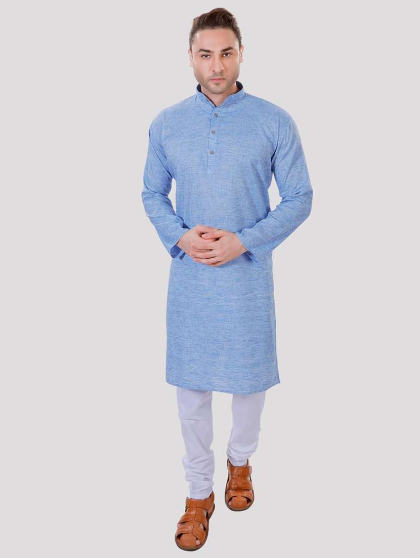 men solid mandarin neck long kurta