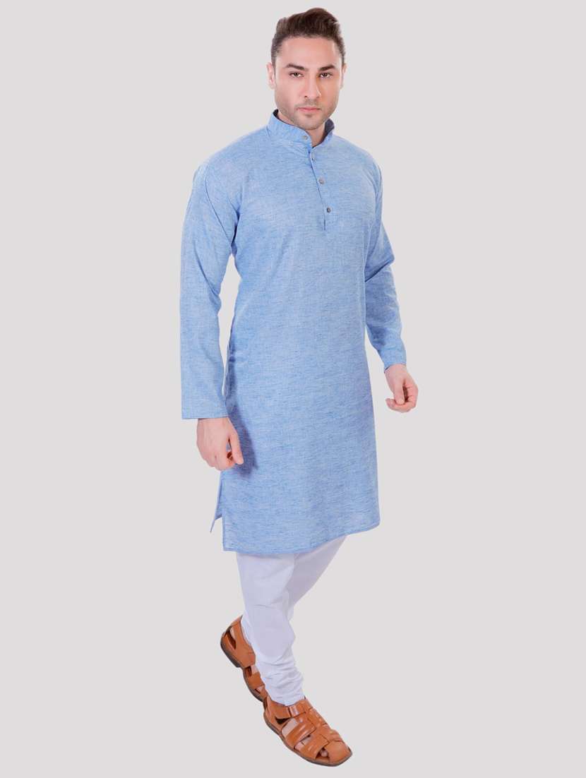 men solid mandarin neck long kurta - 22068363 -  Standard Image - 2