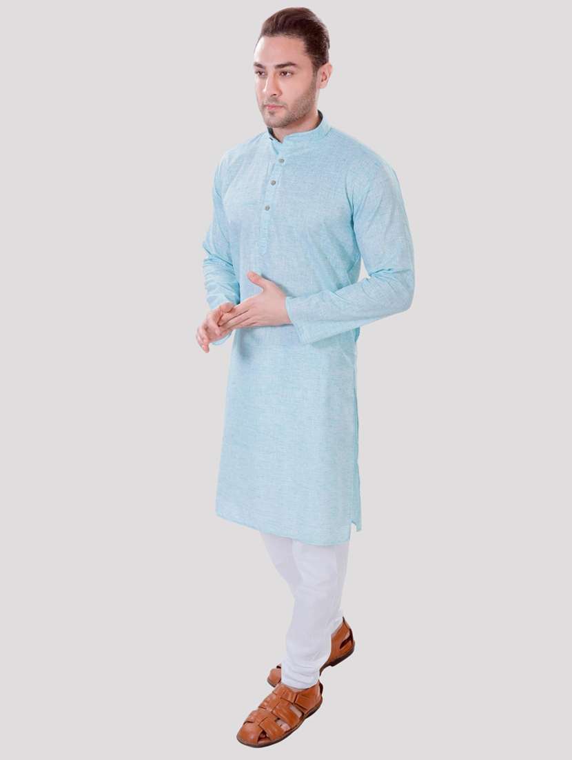 men solid mandarin neck long kurta - 22068364 -  Standard Image - 2