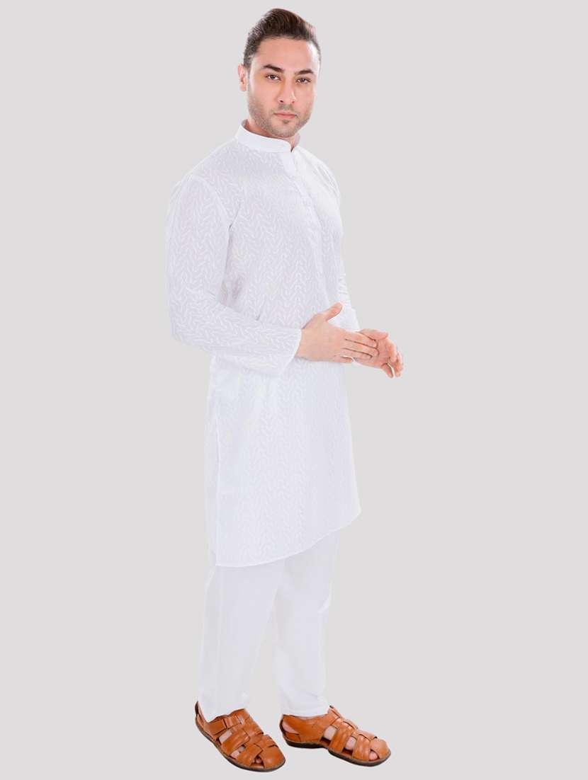 men solid with work mandarin neck long kurta - 22068367 -  Standard Image - 2