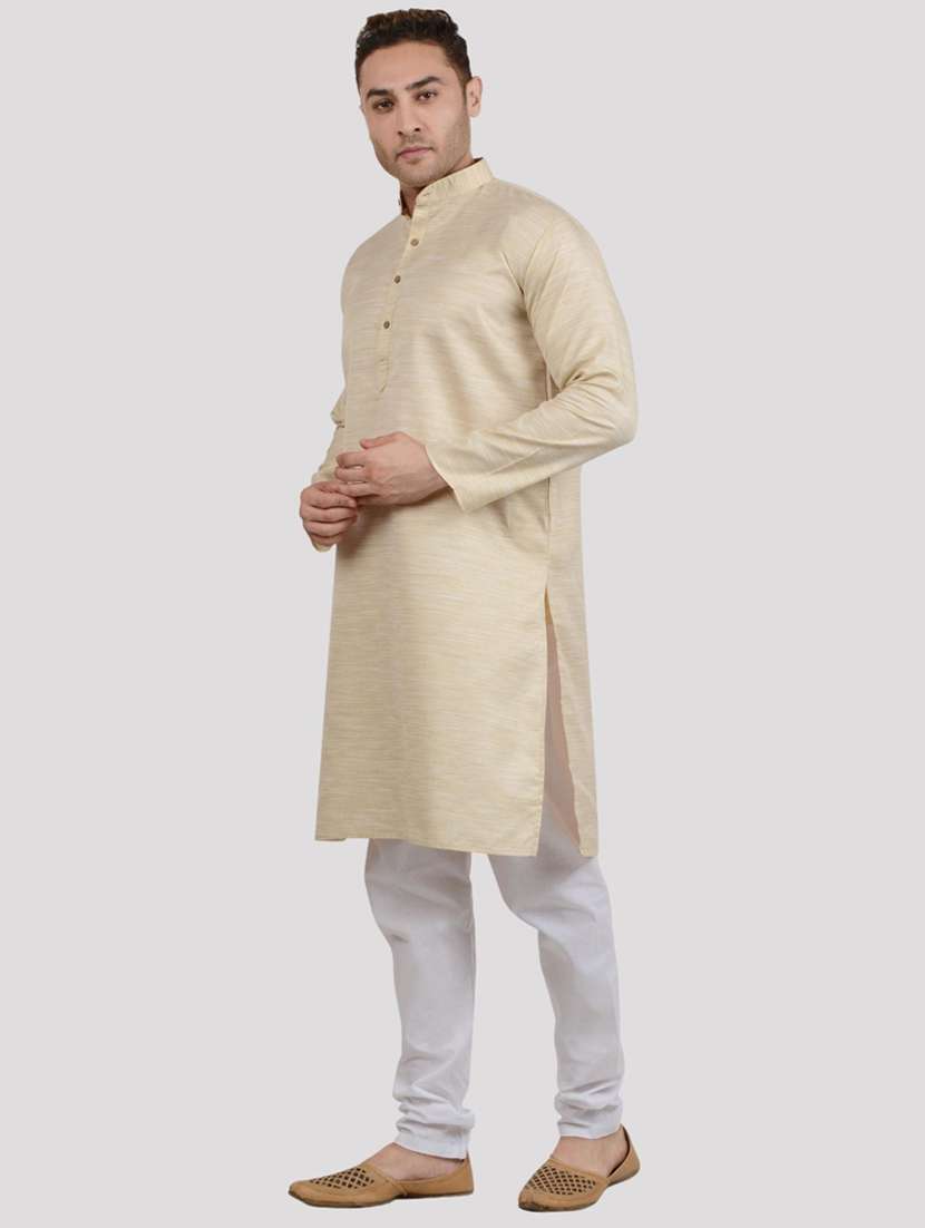 men melange mandarin neck long kurta - 22068375 -  Standard Image - 2