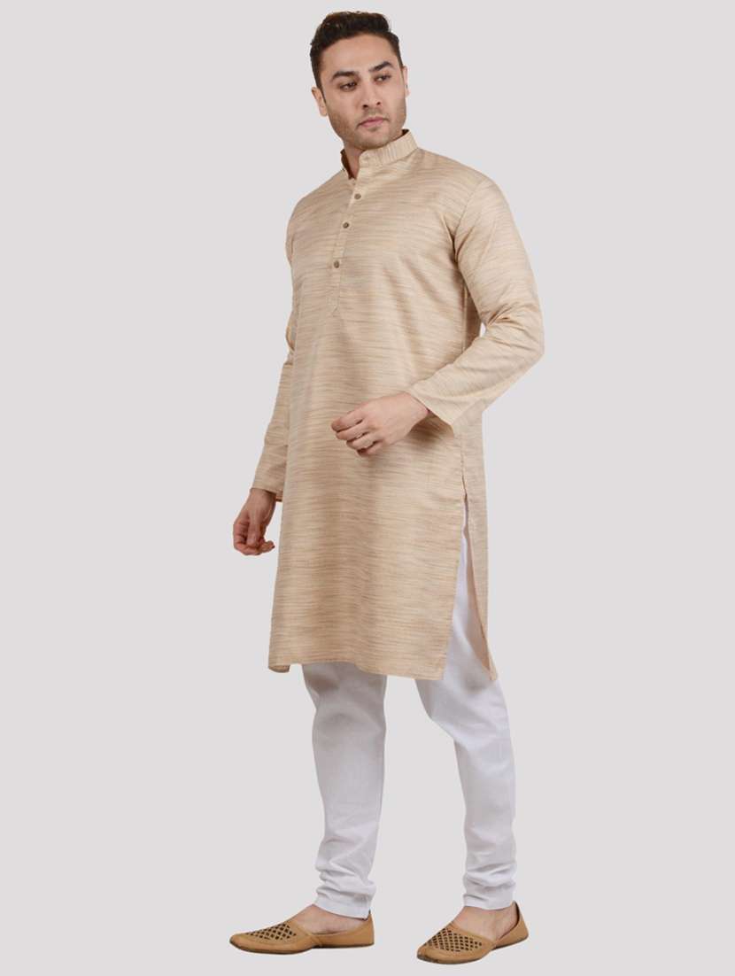 men melange mandarin neck long kurta - 22068376 - Standard Image - 2