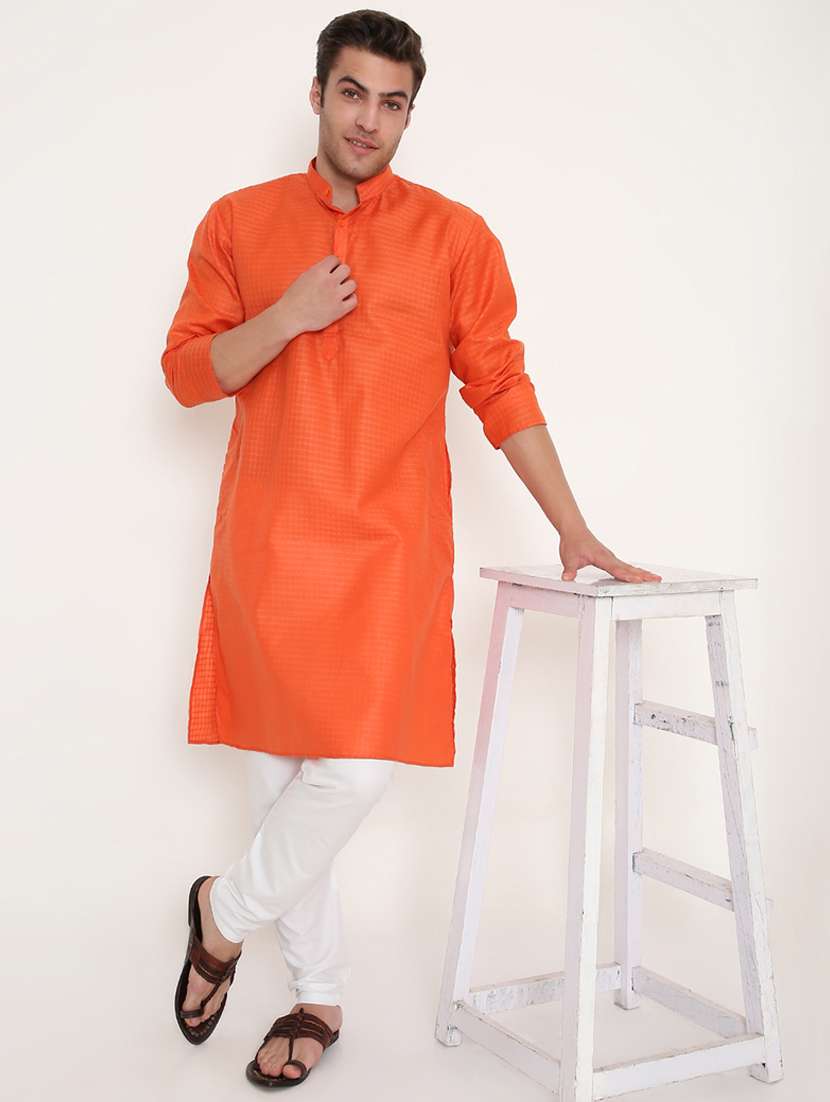 men self design mandarin neck long kurta