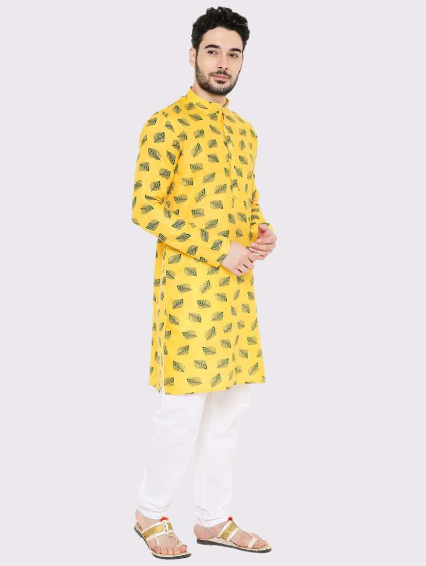 men printed mandarin neck long kurta - 22068423 -  Standard Image - 2