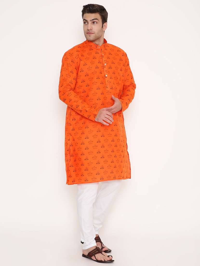 men printed mandarin neck long kurta - 22068425 -  Standard Image - 2