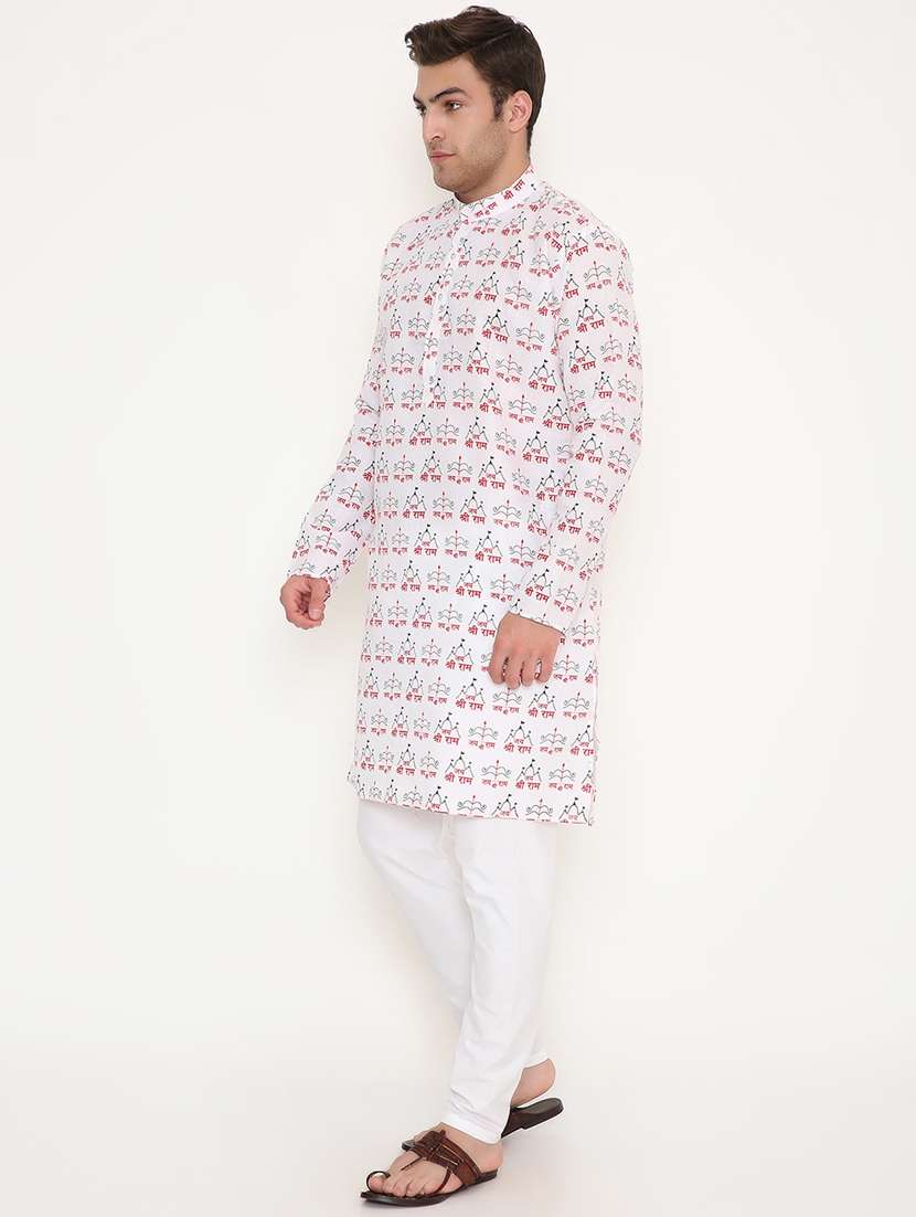 men printed mandarin neck long kurta - 22068426 -  Standard Image - 2