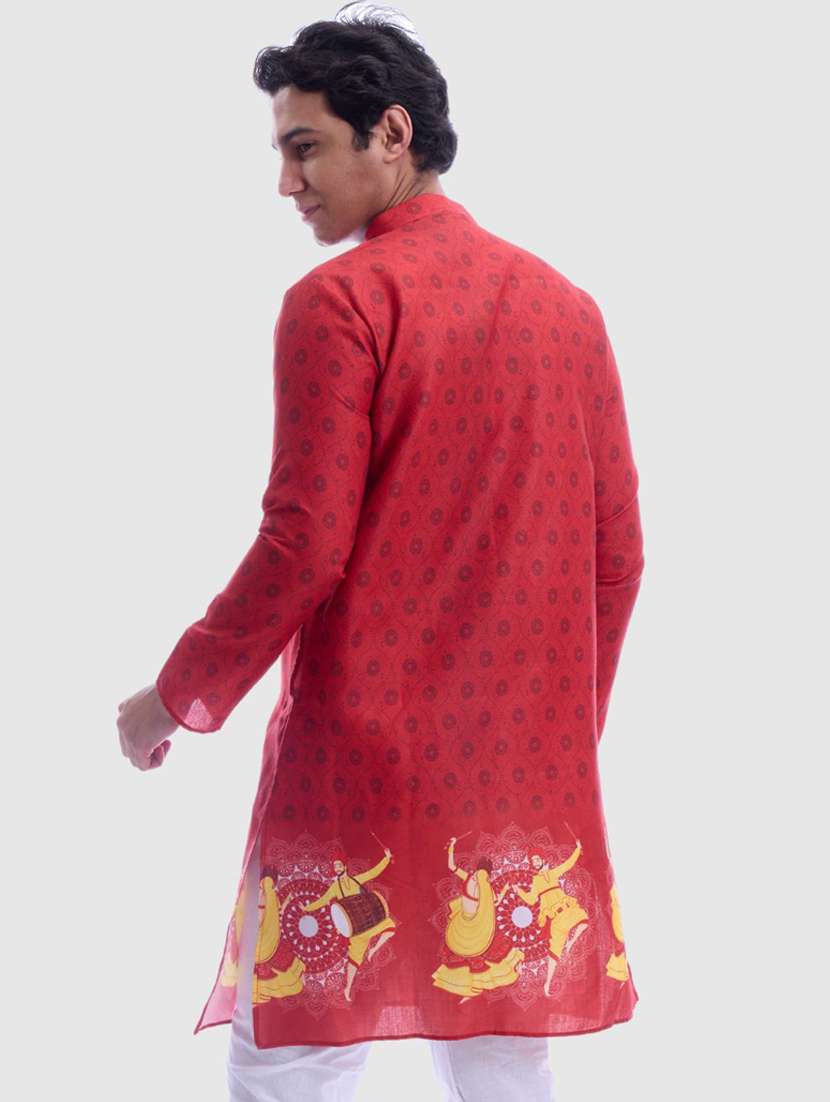 men printed mandarin neck long kurta - 22068427 - Standard Image - 2