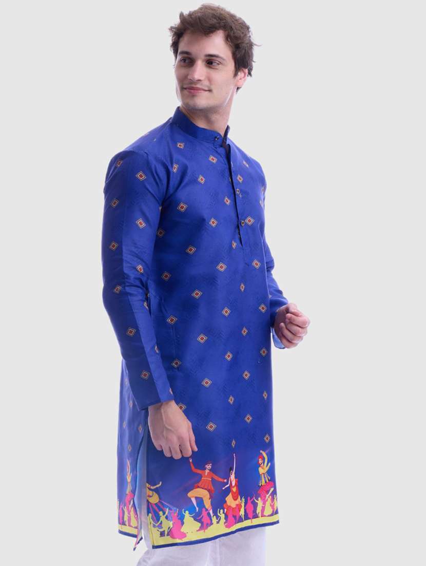 men printed mandarin neck long kurta - 22068428 - Standard Image - 2
