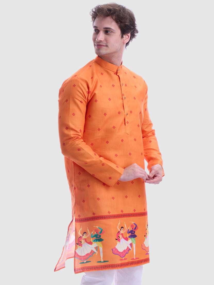 men printed mandarin neck long kurta - 22068430 - Standard Image - 2