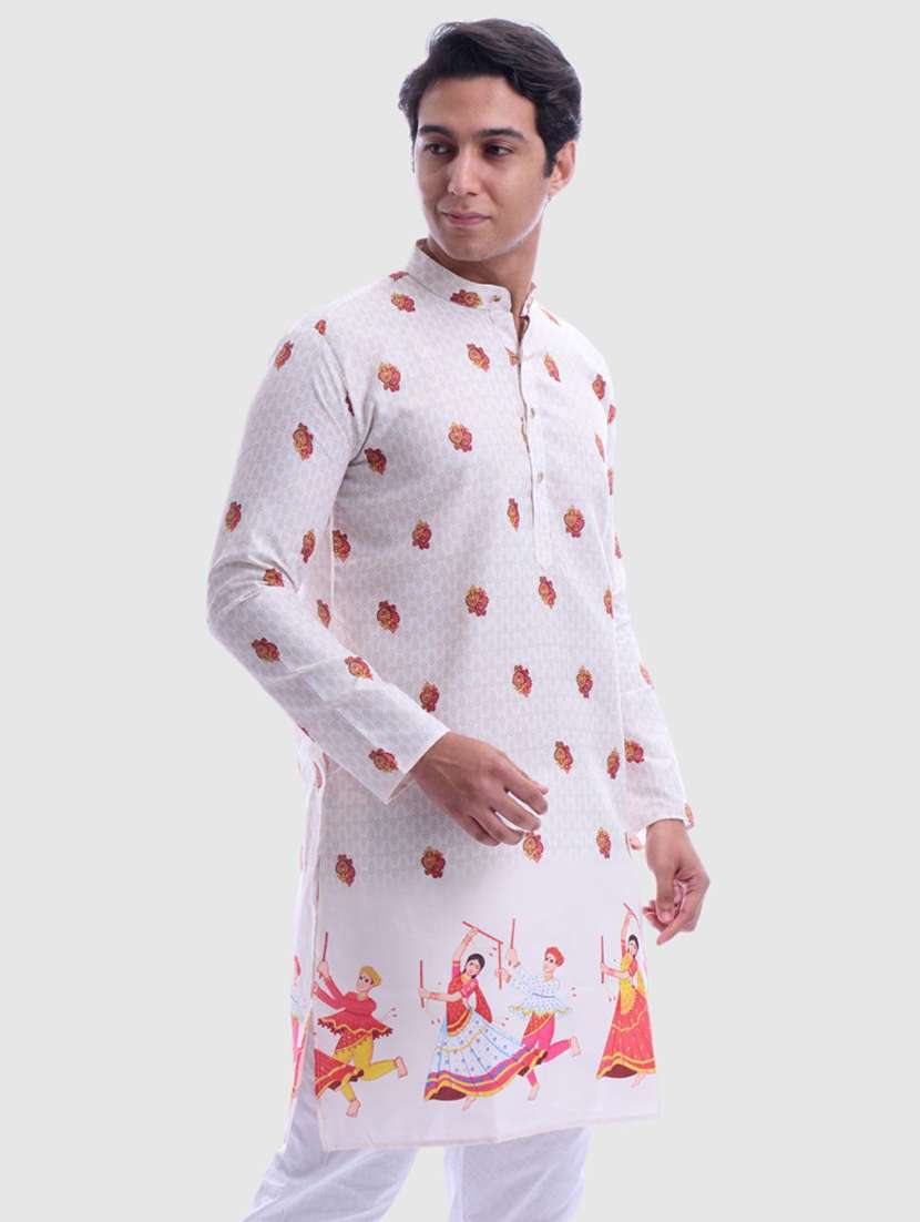 men printed mandarin neck long kurta - 22068431 -  Standard Image - 2