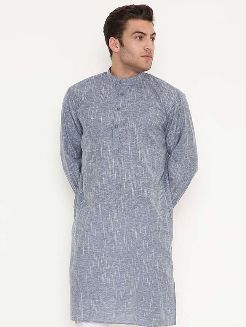men self design mandarin neck long kurta - 22068440 - Standard Image - 2