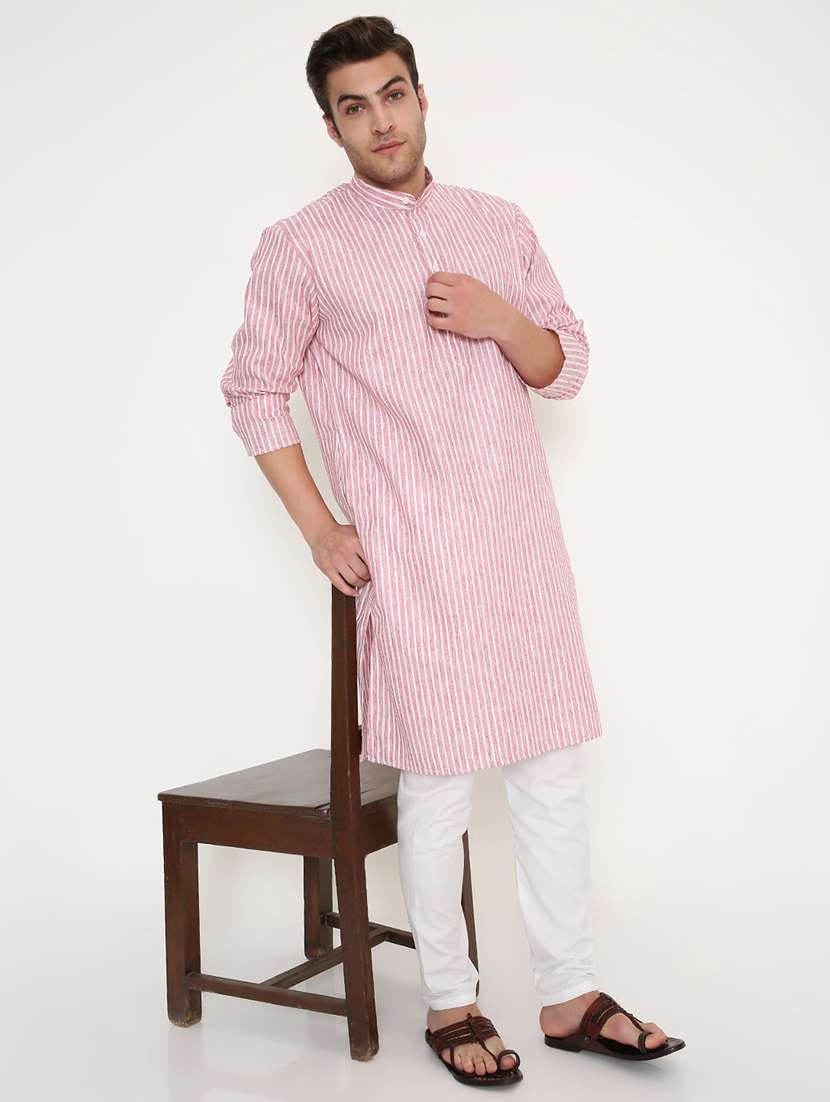 men striped mandarin neck long kurta