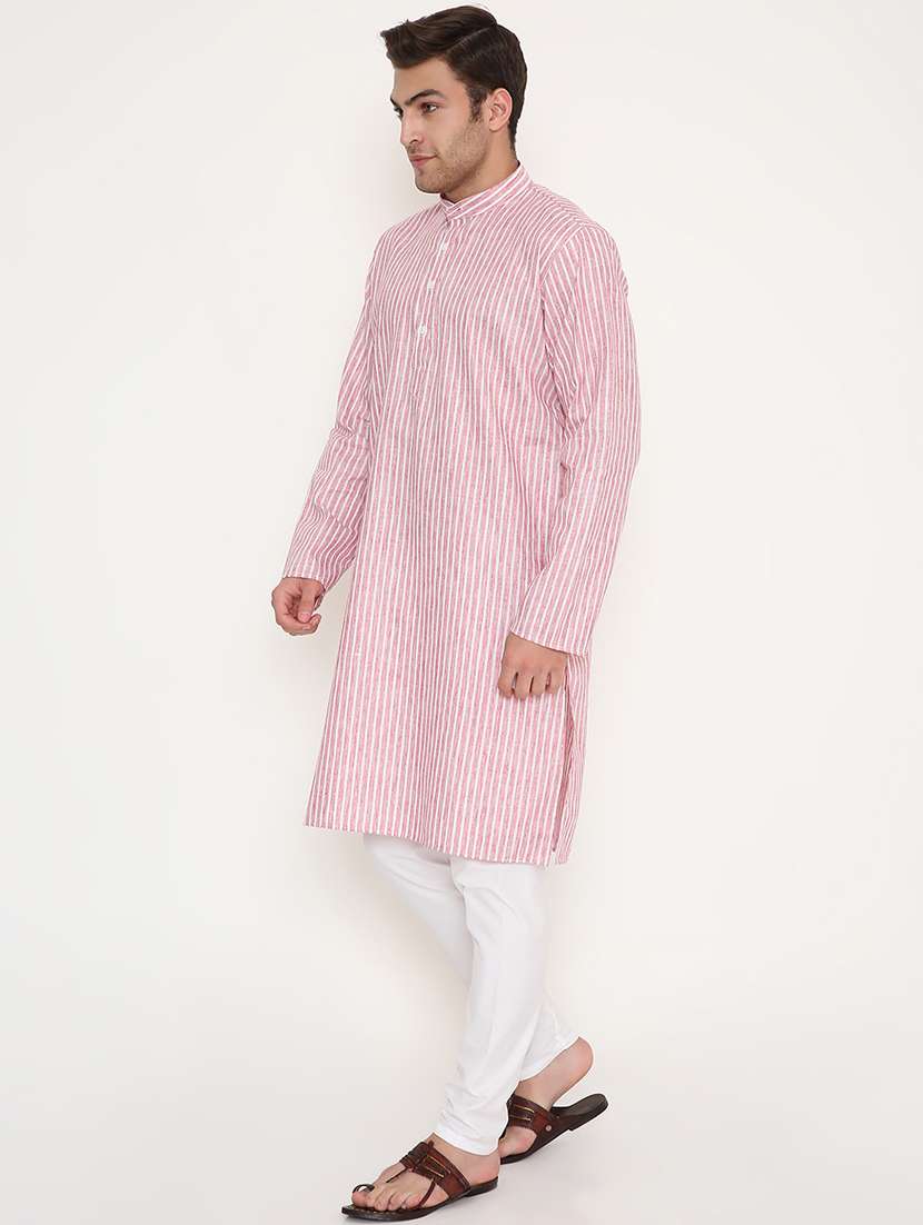 men striped mandarin neck long kurta - 22068441 -  Standard Image - 2