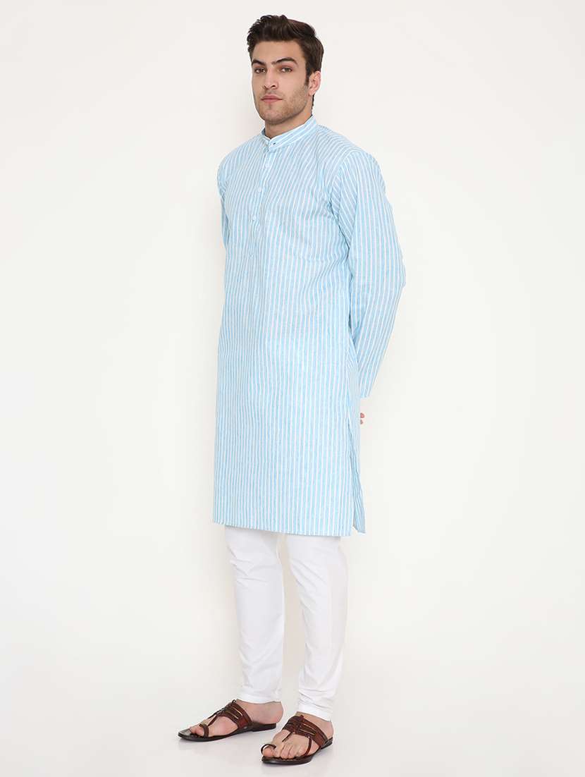 men striped mandarin neck long kurta - 22068442 -  Standard Image - 2