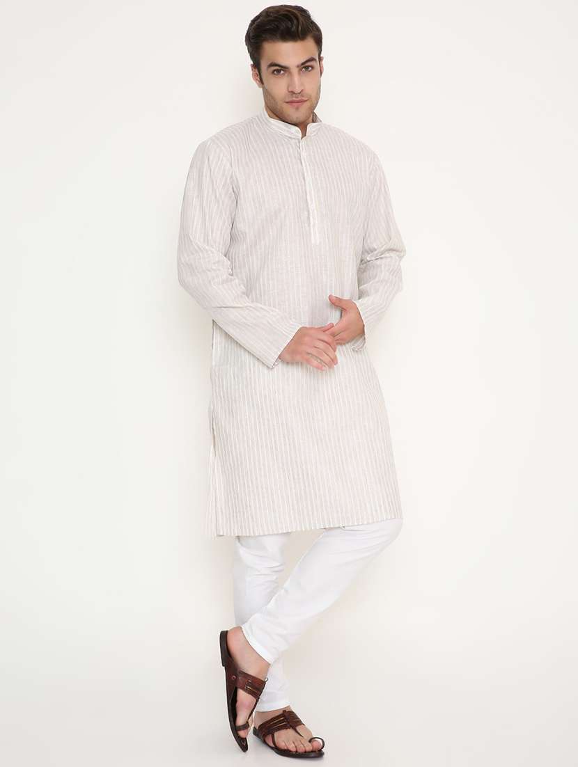 men striped mandarin neck long kurta - 22068443 -  Standard Image - 2