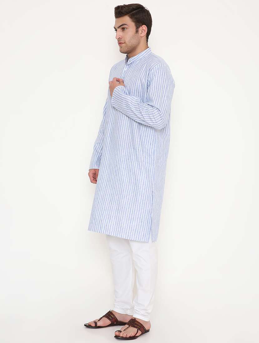 men striped mandarin neck long kurta - 22068445 -  Standard Image - 2