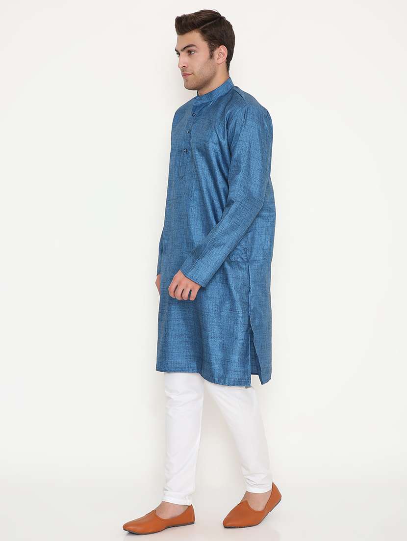 men solid mandarin neck long kurta - 22068448 -  Standard Image - 2