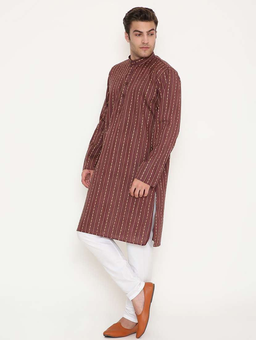 men solid with work mandarin neck long kurta - 22068450 -  Standard Image - 2
