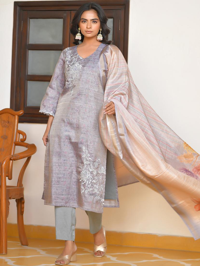 women three quarter sleeve kurta pant with dupatta set - 22068484 - Standard Image - 2