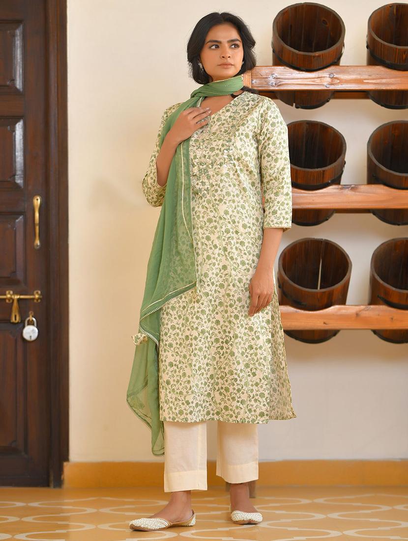 women three quarter sleeve kurta pant with dupatta set - 22068485 - Standard Image - 2