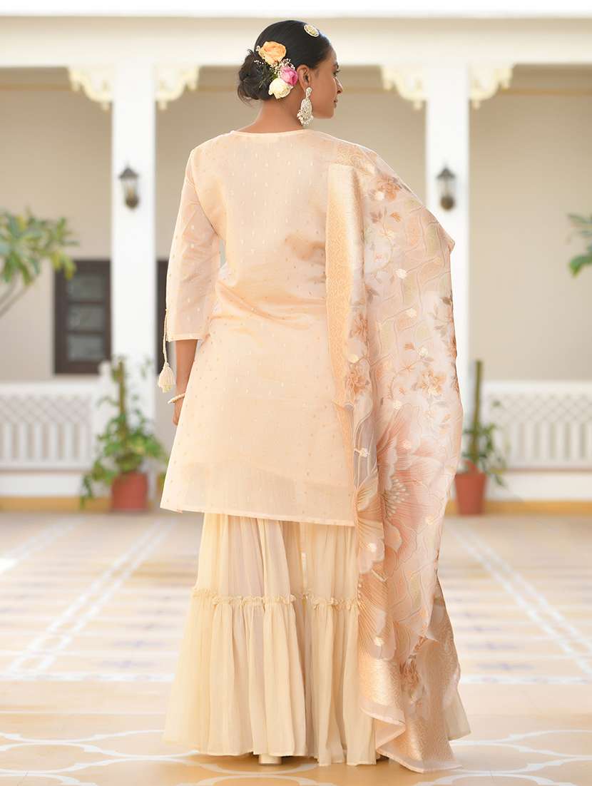 women three quarter sleeve kurta sharara with dupatta set - 22068489 - Standard Image - 2