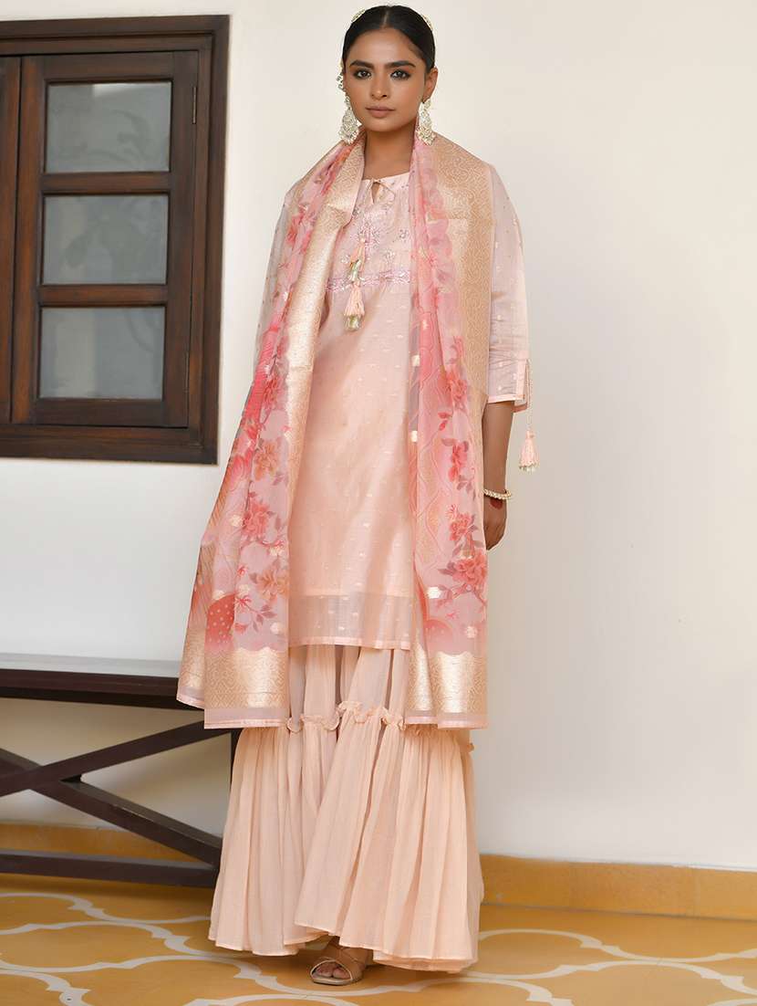 women three quarter sleeve kurta sharara with dupatta set - 22068524 -  Standard Image - 2