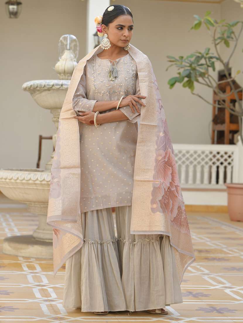 women three quarter sleeve kurta sharara with dupatta set - 22068526 - Standard Image - 2