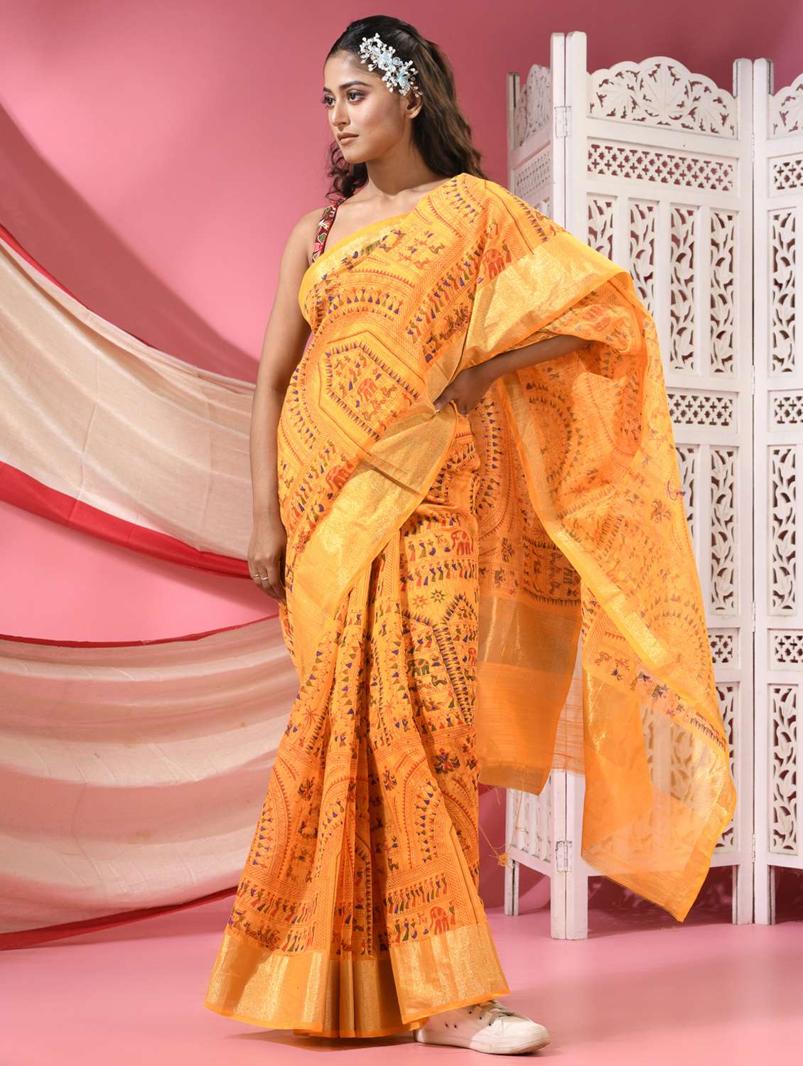 women warli printed handloom saree with blouse - 22068649 -  Standard Image - 2