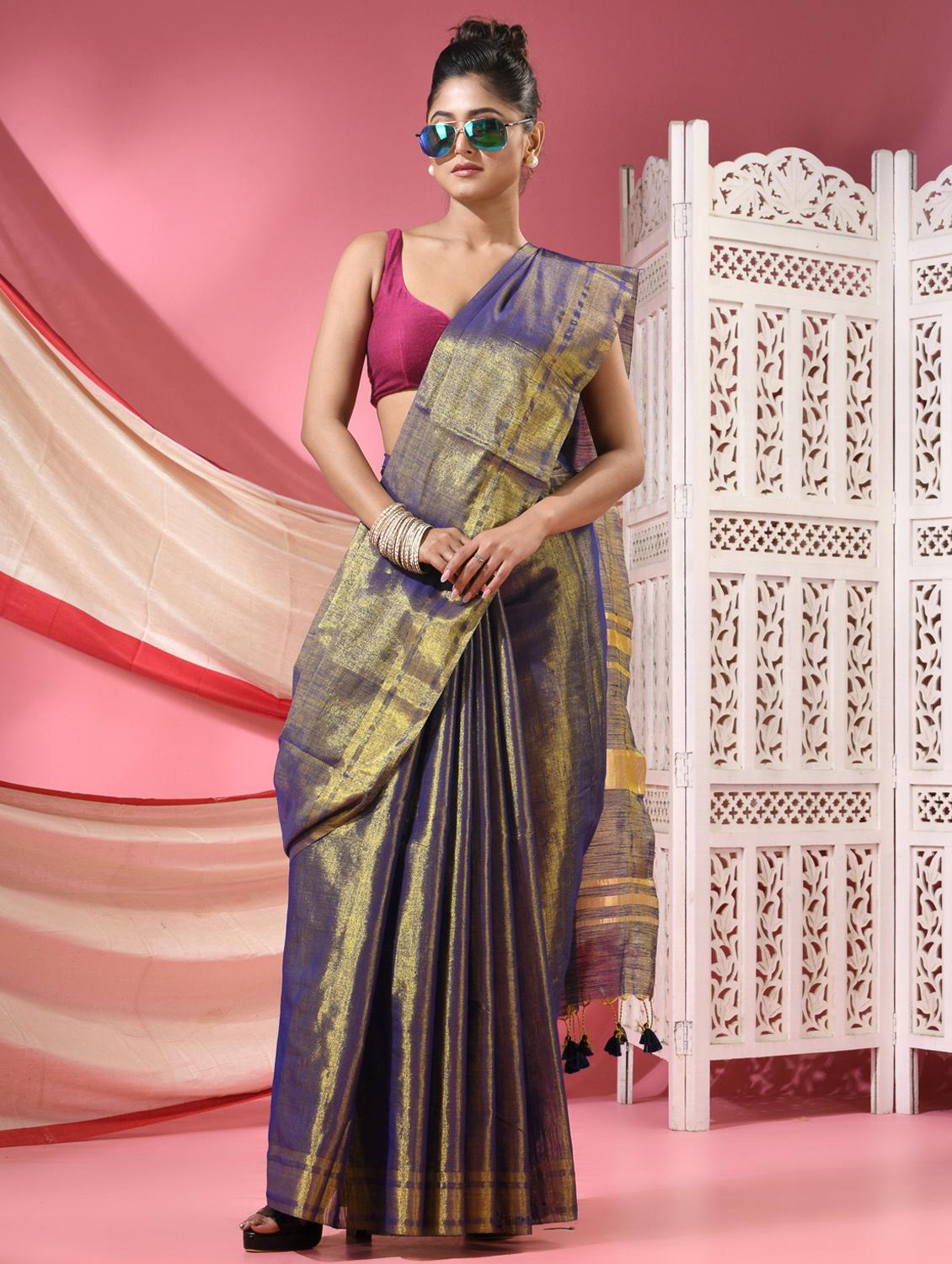 women solid tussar silk saree with blouse - 22068651 - Standard Image - 2