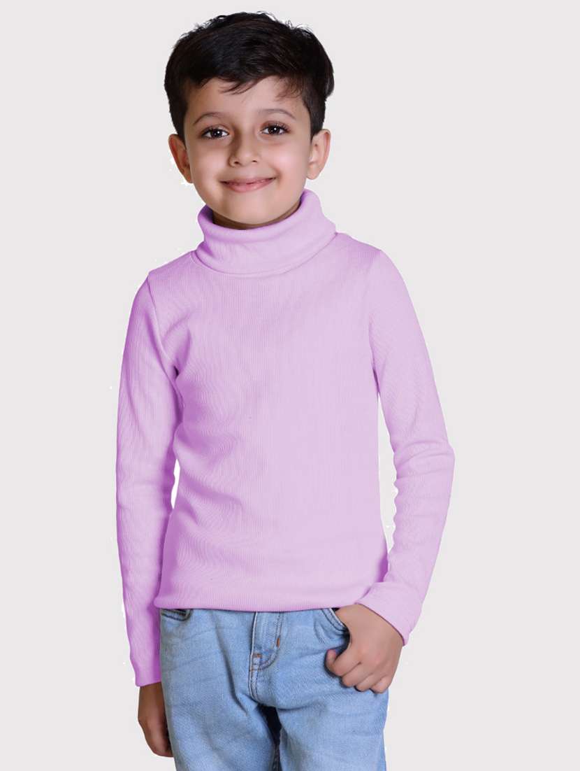 boys solid high neck long sleeve sweater