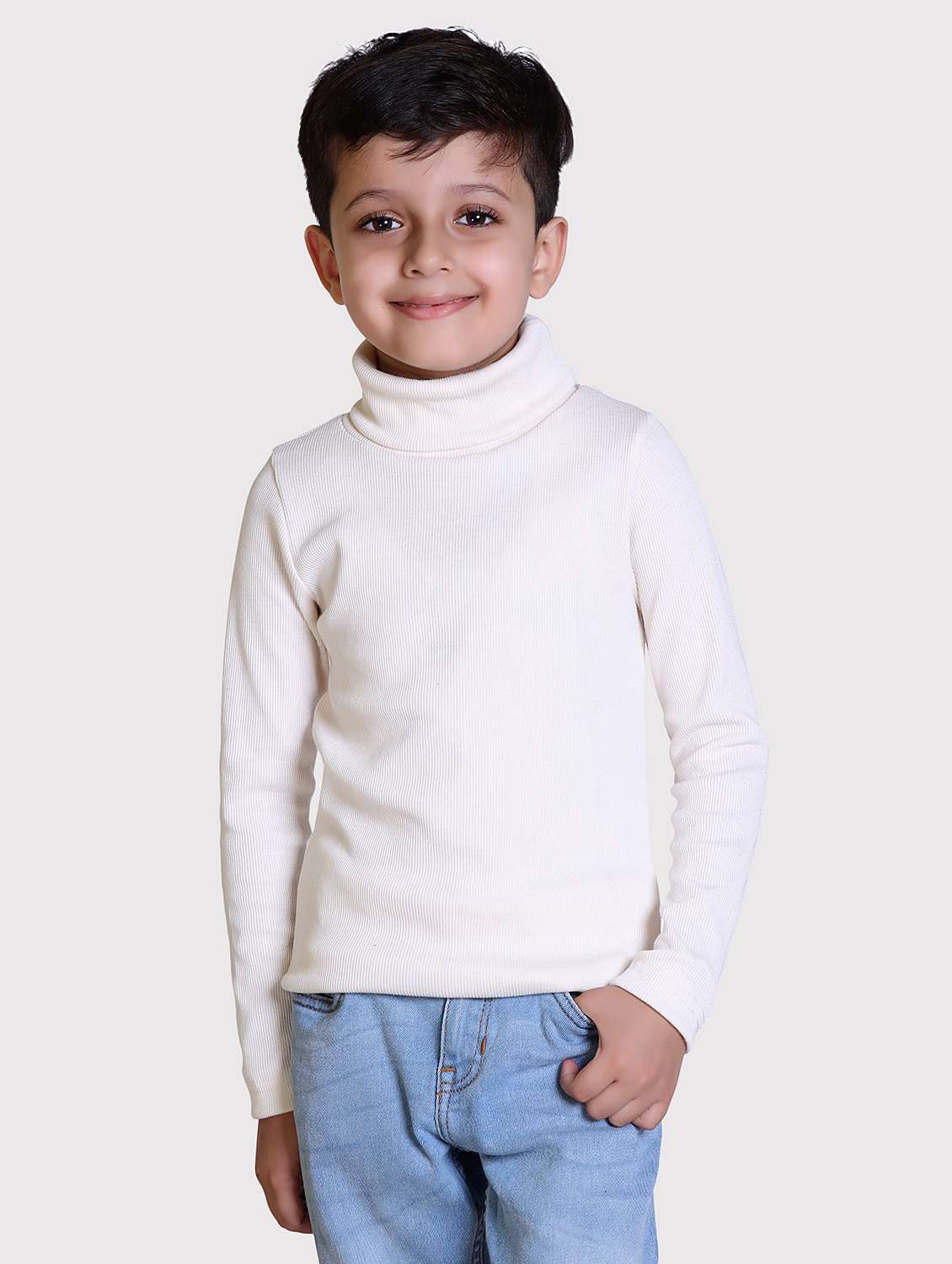 boys solid high neck long sleeve sweater