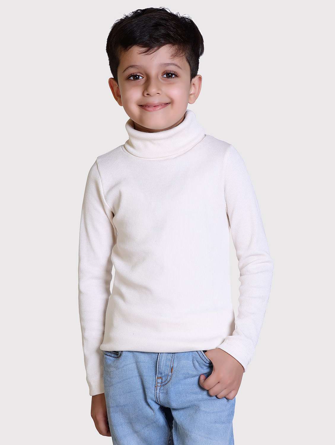 boys solid high neck long sleeve sweater
