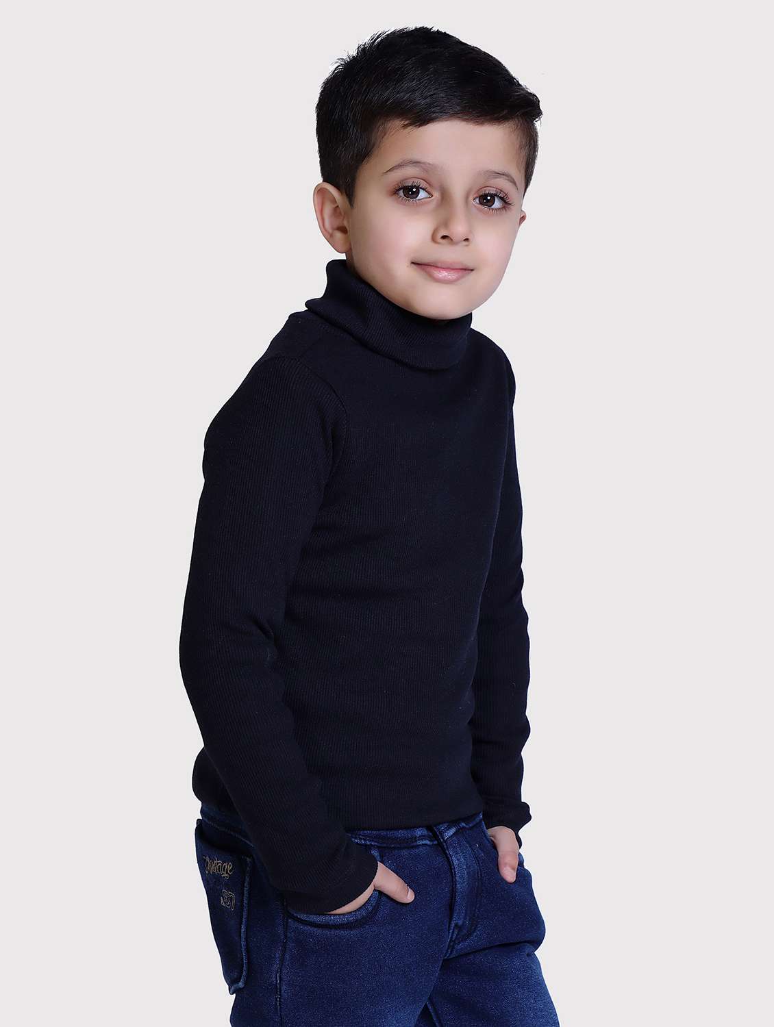 boys solid high neck long sleeve sweater - 22068706 -  Standard Image - 2