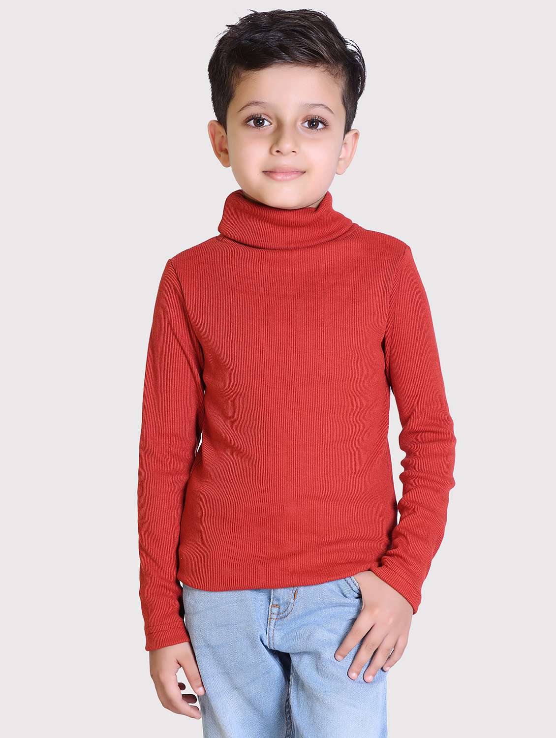 boys solid high neck long sleeve sweater