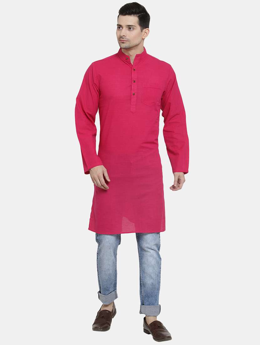 men solid mandarin neck long kurta