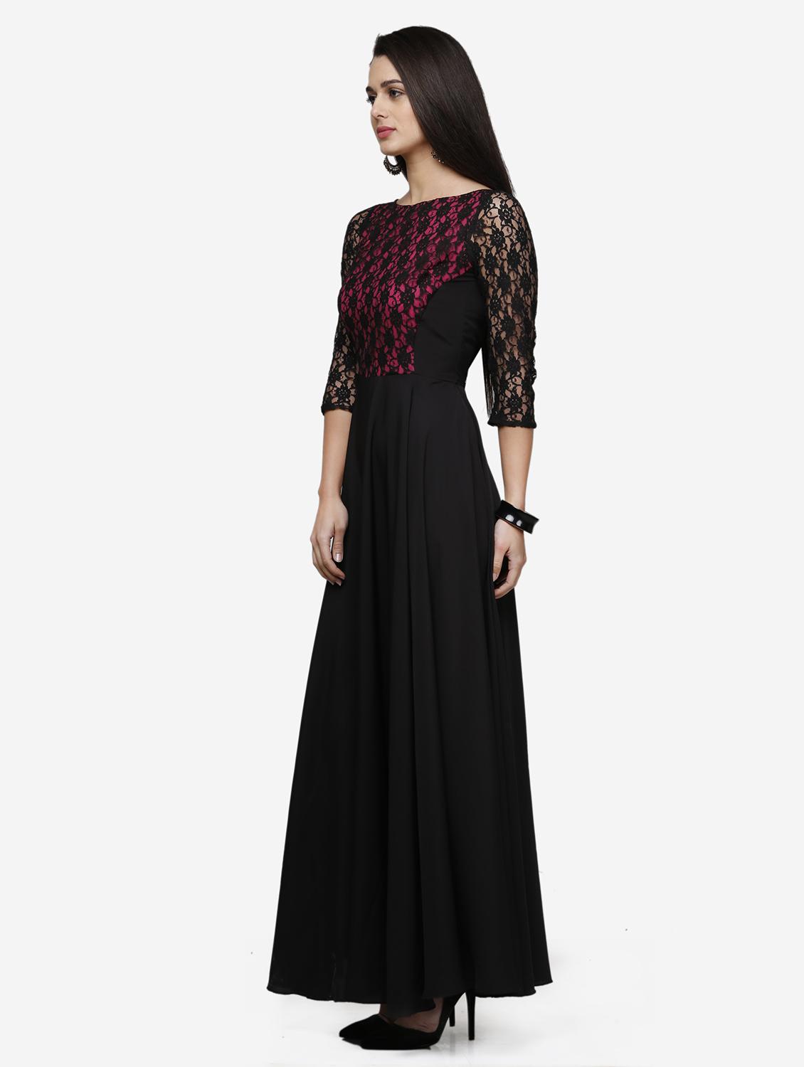 women solid boat neck lace fit & flared dress - 22068790 - Standard Image - 2