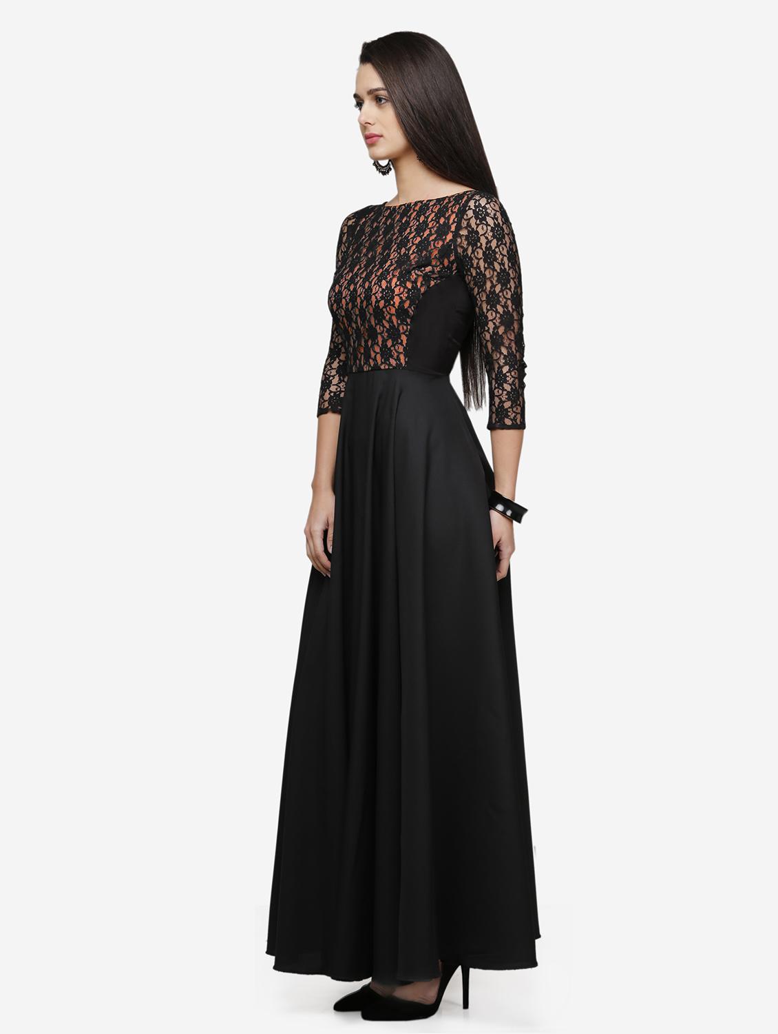 women solid boat neck lace fit & flared dress - 22068794 - Standard Image - 2