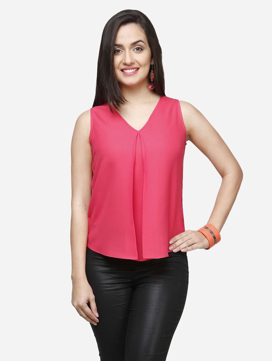 women pink solid sleeveless top