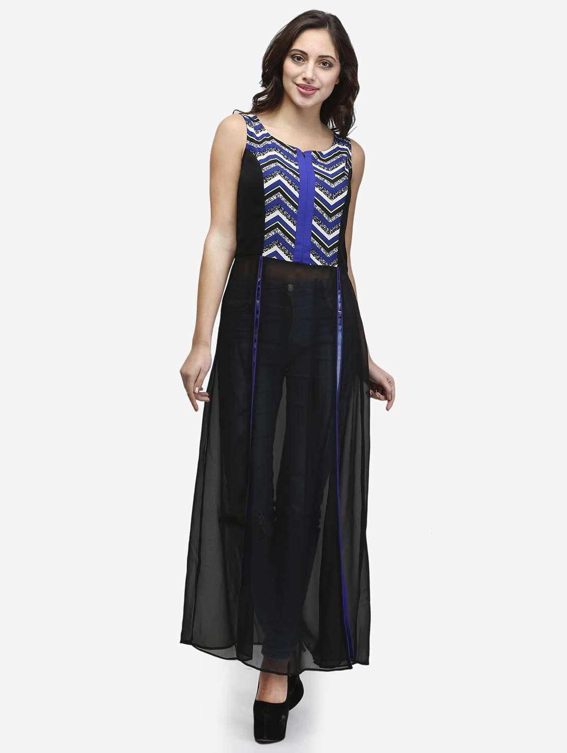 women  printed sleeveless front slit tunic