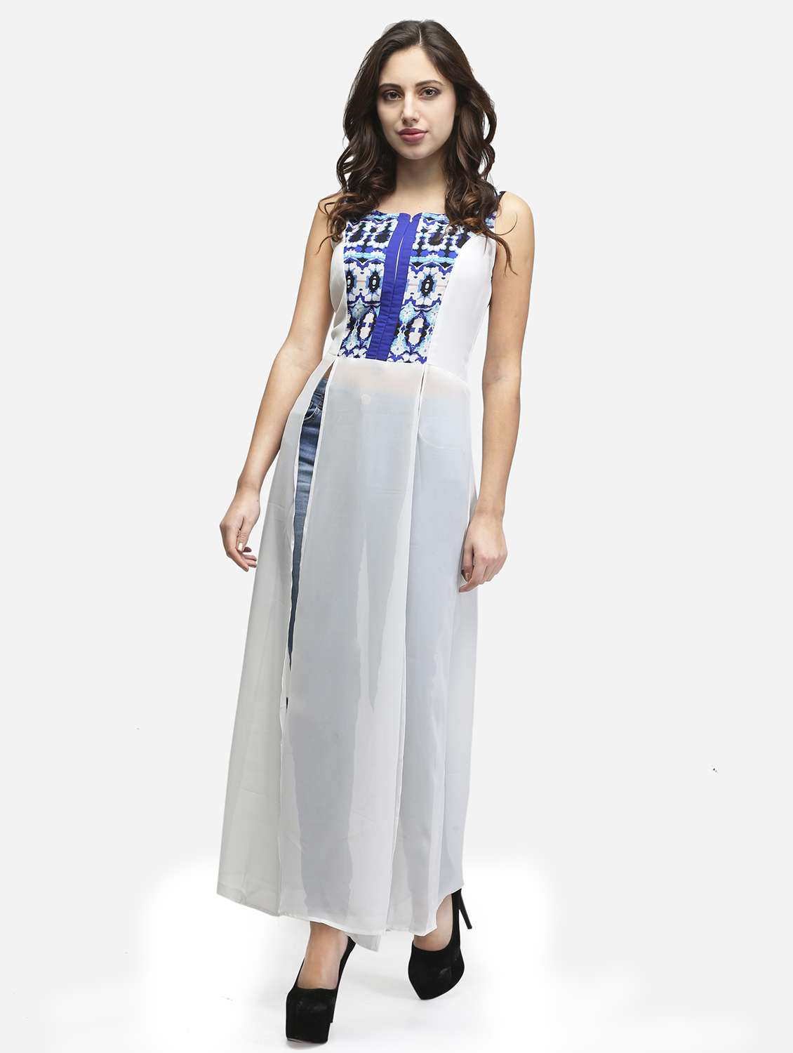 women printed sleeveless front slit tunic - 22068807 - Standard Image - 2