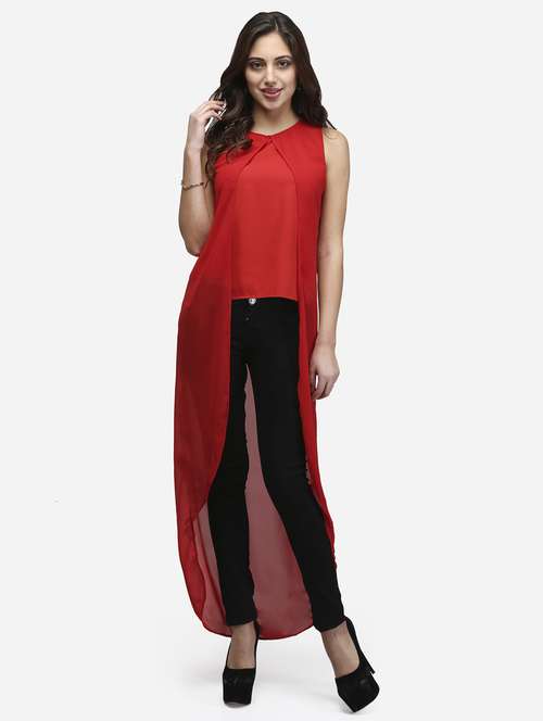 women solid sleeveless high low tunic - 22068808 -  Standard Image - 0