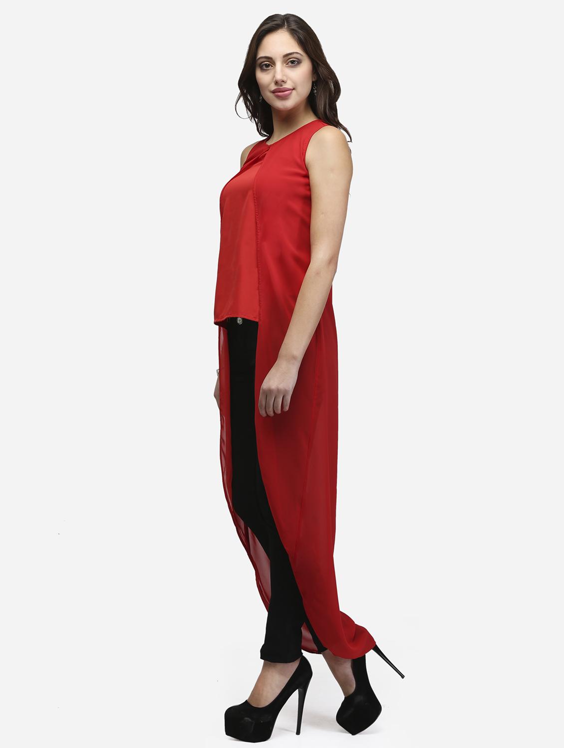 women solid sleeveless high low tunic - 22068808 - Standard Image - 2