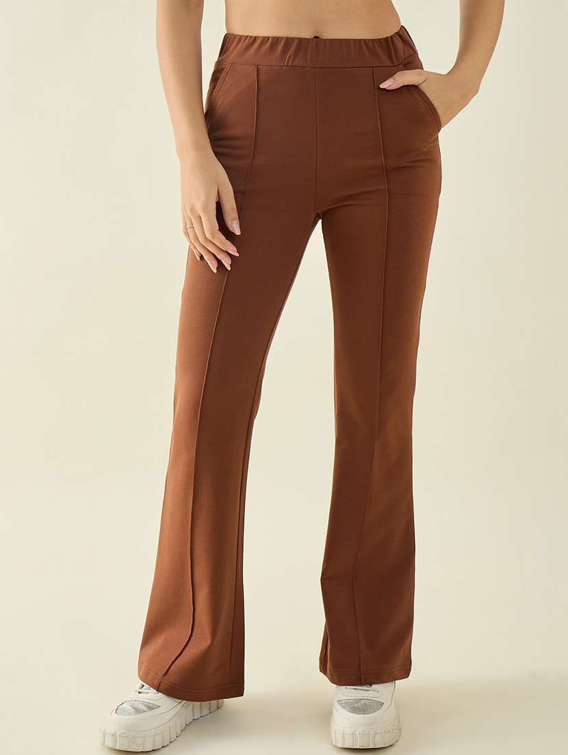 women solid mid rise bootcut trouser